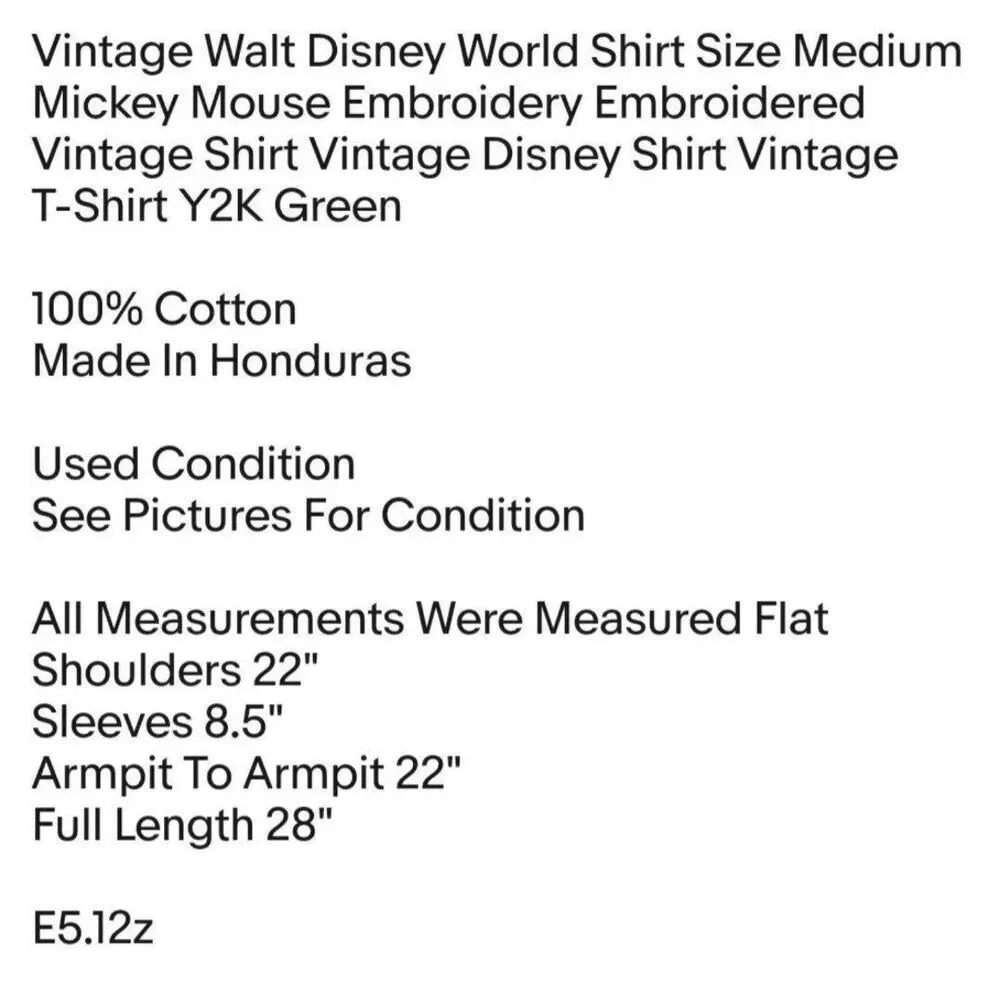 Vintage Walt Disney World Shirt Size Medium Mickey Mouse Embroidery Embroidered